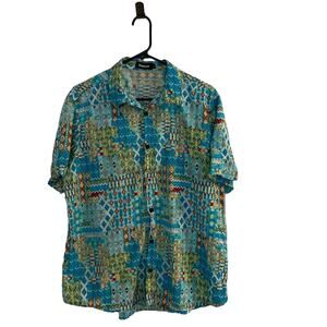 VatPave Men’s Multicolored Geometric Patterned Shirt, Large